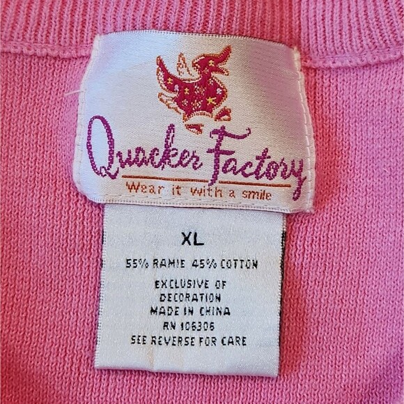 Quacker Factory Sweater Pink Sz XL Embellished‎ Beaded Rhinestones - Picture 3 of 10